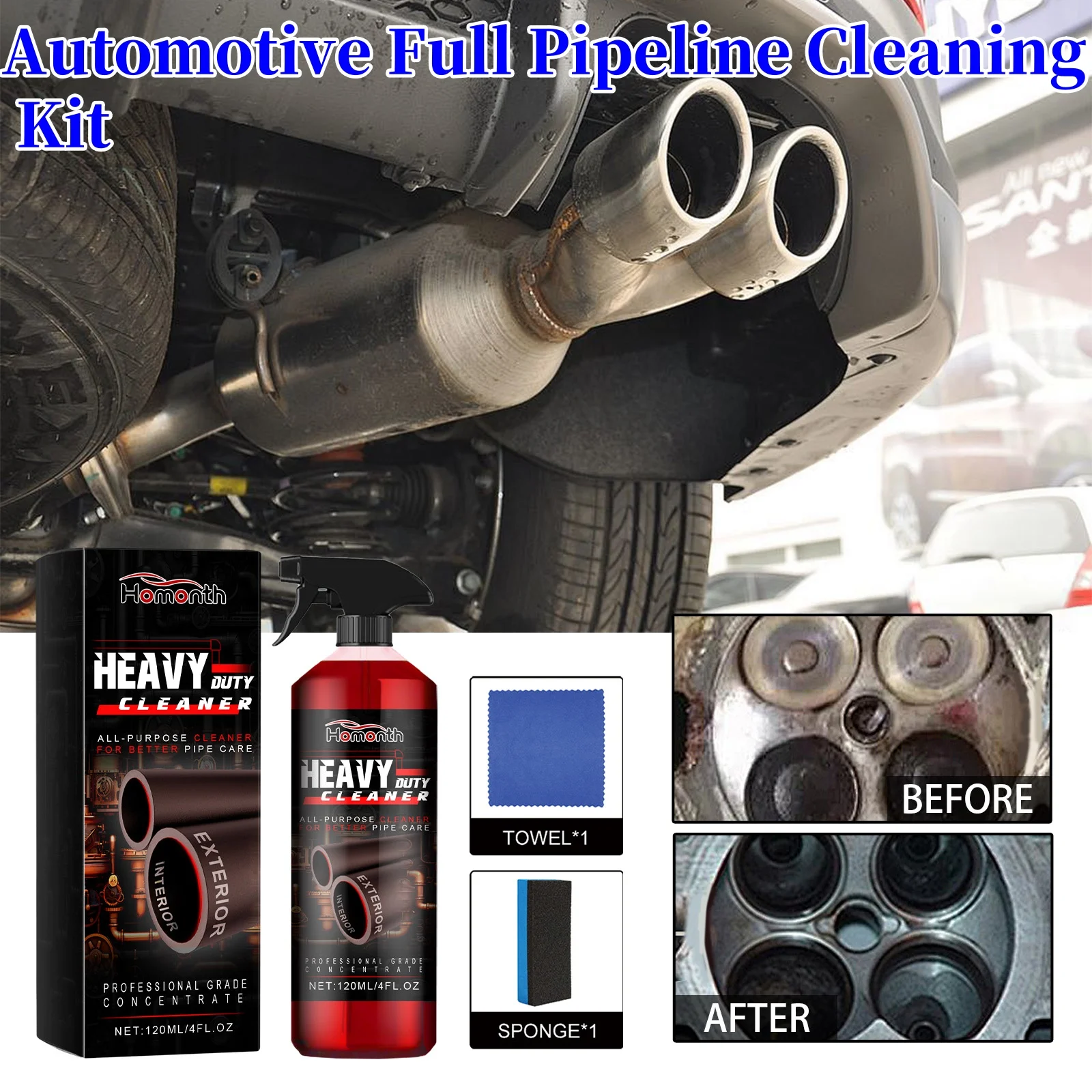 Car Full Pipeline Cleaning Kit Exhaust System Pipes Engine Efficient Clean Dirt Removal Liquid Multifunctional Car Care Agent