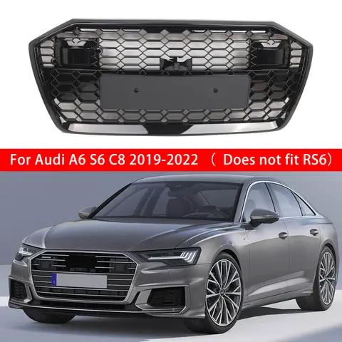 아우디 A6 S6 C8 2019 2020 2021 2022 신형 유광 블랙 자동차 전면 라디에이터 프론트 범퍼 허니콤 메쉬 그릴
