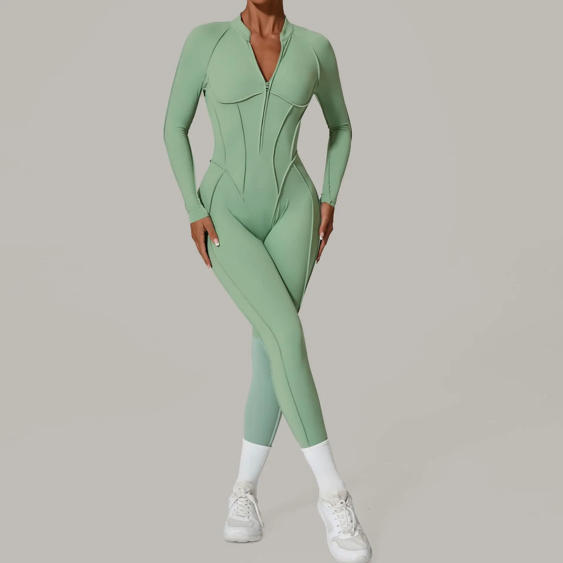 

Half Zip Long Sleeved Outdoor Fitness Yoga Jumpsuit for Women Backless Tight Fitting Sports Bodysuit Women's Tracksuits Gym Set