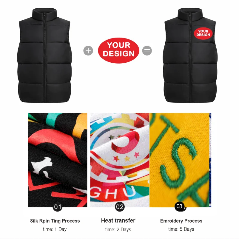 Customize Your LOGO Men's Sleeveless Vest Jacket Down Windproof Jacket Solid Color Warm Winter Coat