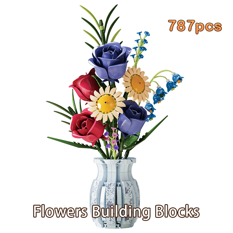 Blocs de construction de Bouquet de Simulation, modèle d'assemblage de fleurs, ornements de plantes MOC, briques de décoration technique DIY, cadeaux pour filles