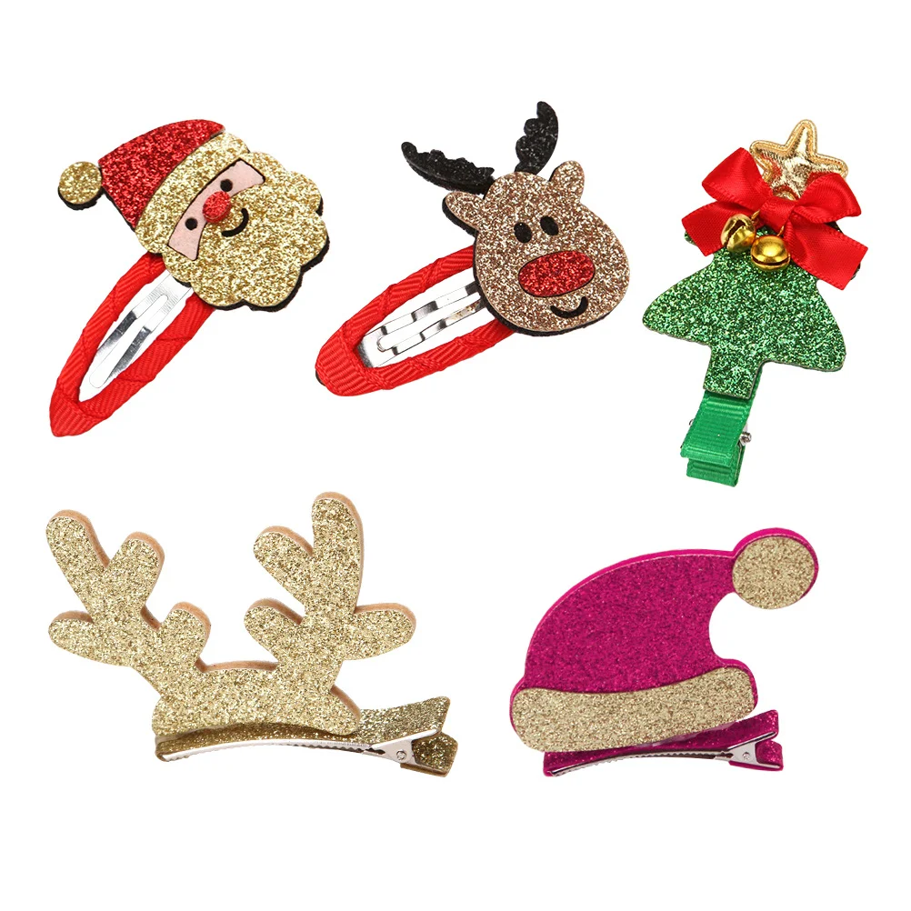 

5Pcs Christmas Hair Clips Kids Girls Barrettes Holiday Hair Accessories Santa Elk Tree Antler Christmas Barrettes