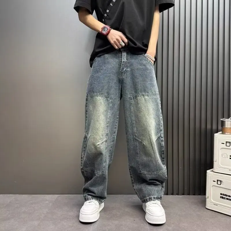 

Autumn and winter washed polished white jeans men's fashion Korean retro casual pants straight leg curved knife pants