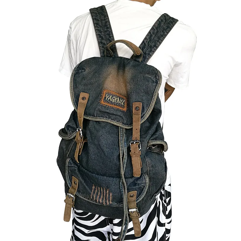 Retro Canvas Leather Double Shoulder Bag Casual Travel Backpack Large Capacity Summer Trendy Bookbag for Men And Women