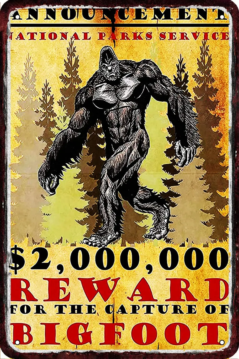 CARNIBELLE National Park Capture Bigfoot Metal Wall Decor Retro Art Tin Sign Look Funny Decorations for Home Kitchen Garage Bath