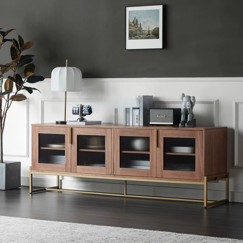 Modern Minimalist Solid Wood Audiovisual Cabinet Walnut Furniture Small Apartment Changhong Glass