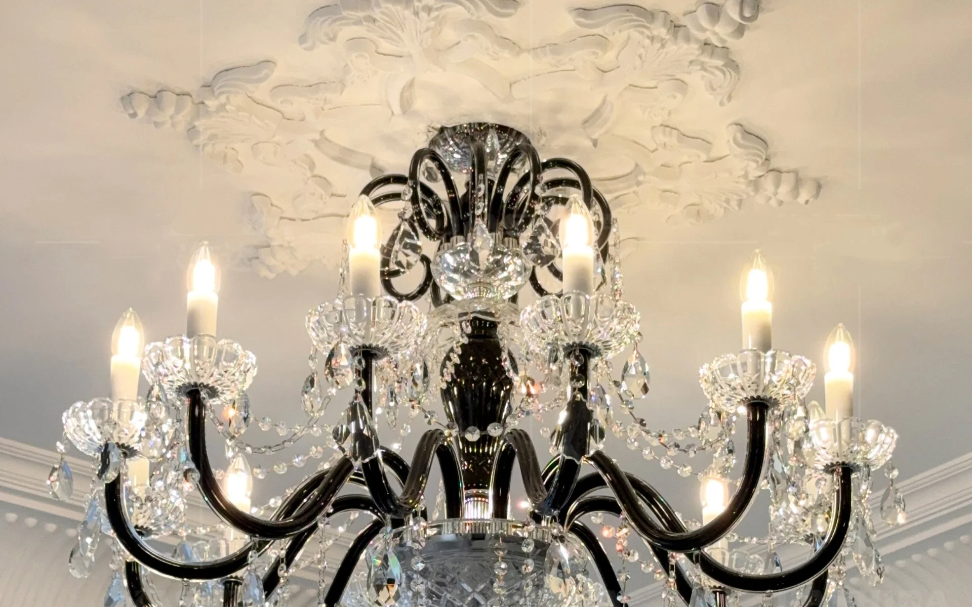 French Black Chandelier Living Room Glass Candle E14 Pendant