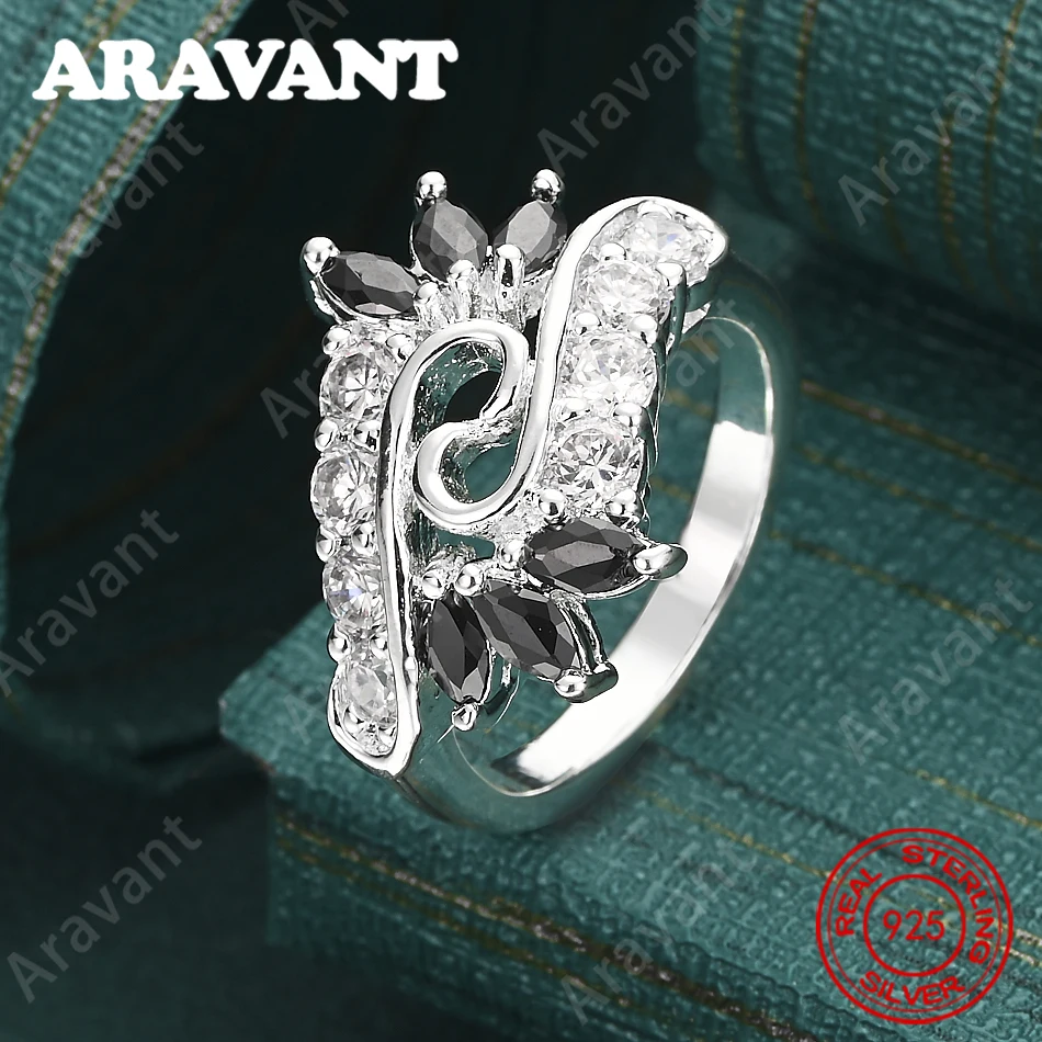 925 Sterling Silber Schwarz-Weiß Farbblockierter Diamant- und Zirkonia-Ring - Einzigartiges Geschenk, Vielseitig für Veranstaltungen und als Schmuckstück