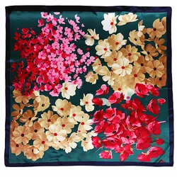 90*90cm Luxury Brand Twill Silk Large Scarf Women Fashion Flower Pattern Satin Square lady Design Handkerchief Bandanna foulard