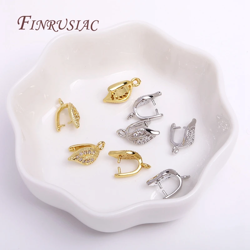 18k Real Gold Plated Leaf Shape Clamp Pinch Clip Bails DIY Earrings Jewelry Accessories For Crystal Gemstone Pendant Clip Clasps