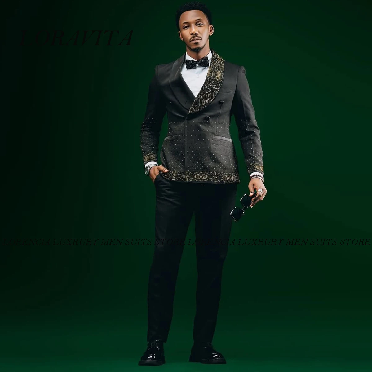 

Customized Glitter Diamond Ornament Men Suits 2 Pieces Sets Groom Prom Blazers Single Breasted Tuxedo Wedding trajes para hombre