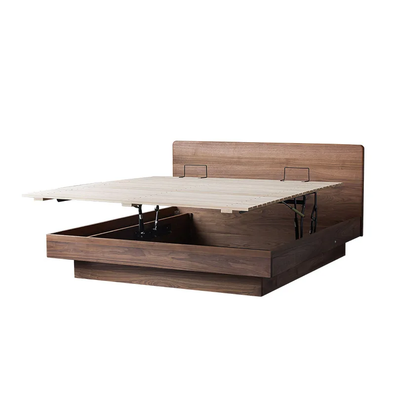 Nordic solid wood box bed 1.5 Japanese-style small apartment suspended black walnut storage 1.8 double bed