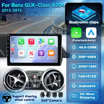 Radio samochodowe Plug and Play Android 16 Carplay Auto Qualcomm z ekranem 2K, odtwarzacz multimedialny do Benz GLK-Class X204 2012 - 2015 Stereo