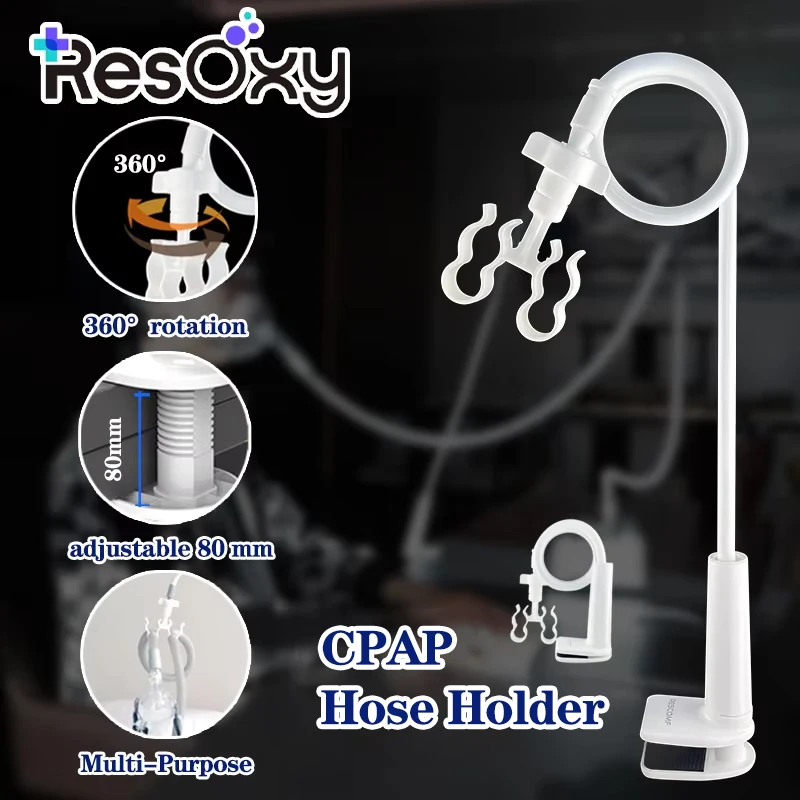 

Resoxy CPAP Hose Holder 360° Rotation Mask Holder Adjustable Clip Height Avoid Tangling Prevent Condensation From Accumulating