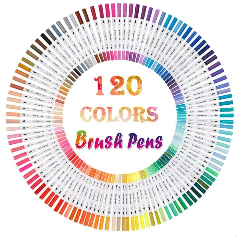 120 Colors Dual Tip Brush Art Marker Pens Fineliner Brush Markers Set for Artist Calligraphy Lettering Journal Doodling Writing