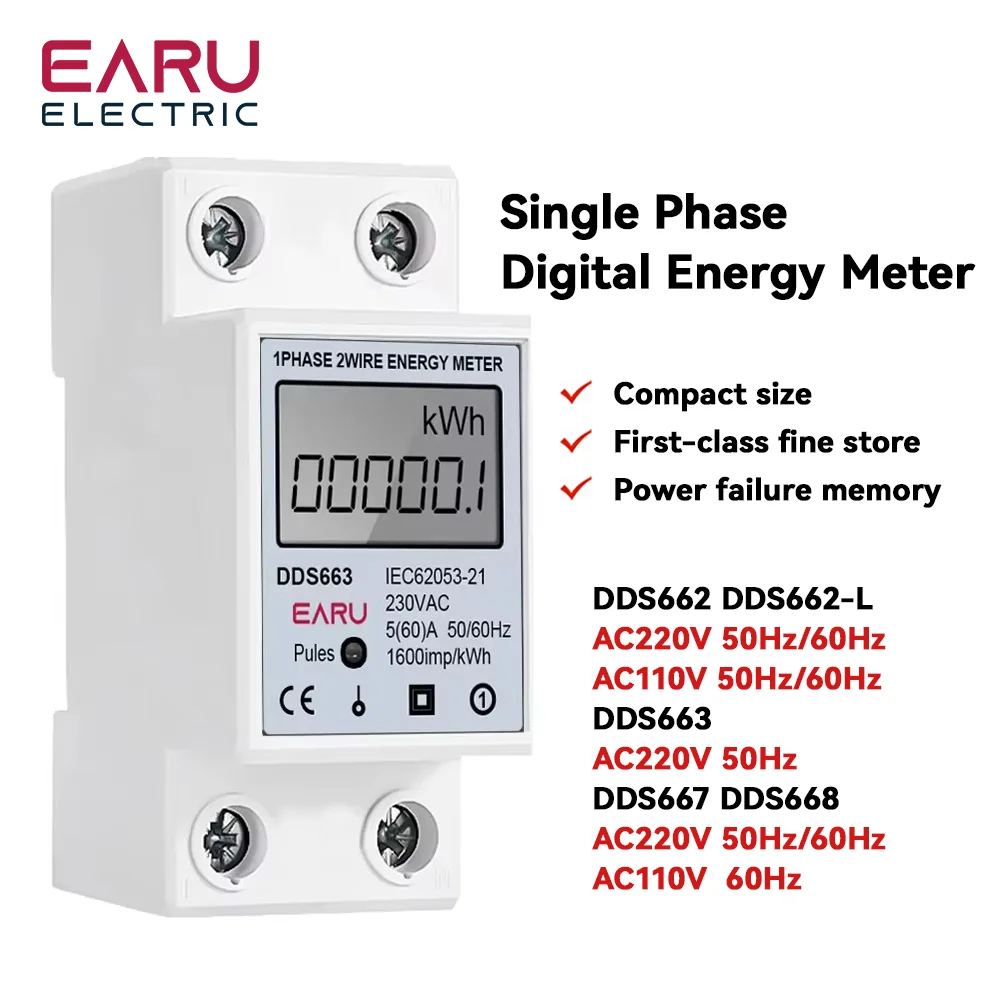 Single Phase LCD Digital Energy Meter Reset Zero kWh Voltage Current Power Consumption Counter Electric Wattmeter 220V Din Rail