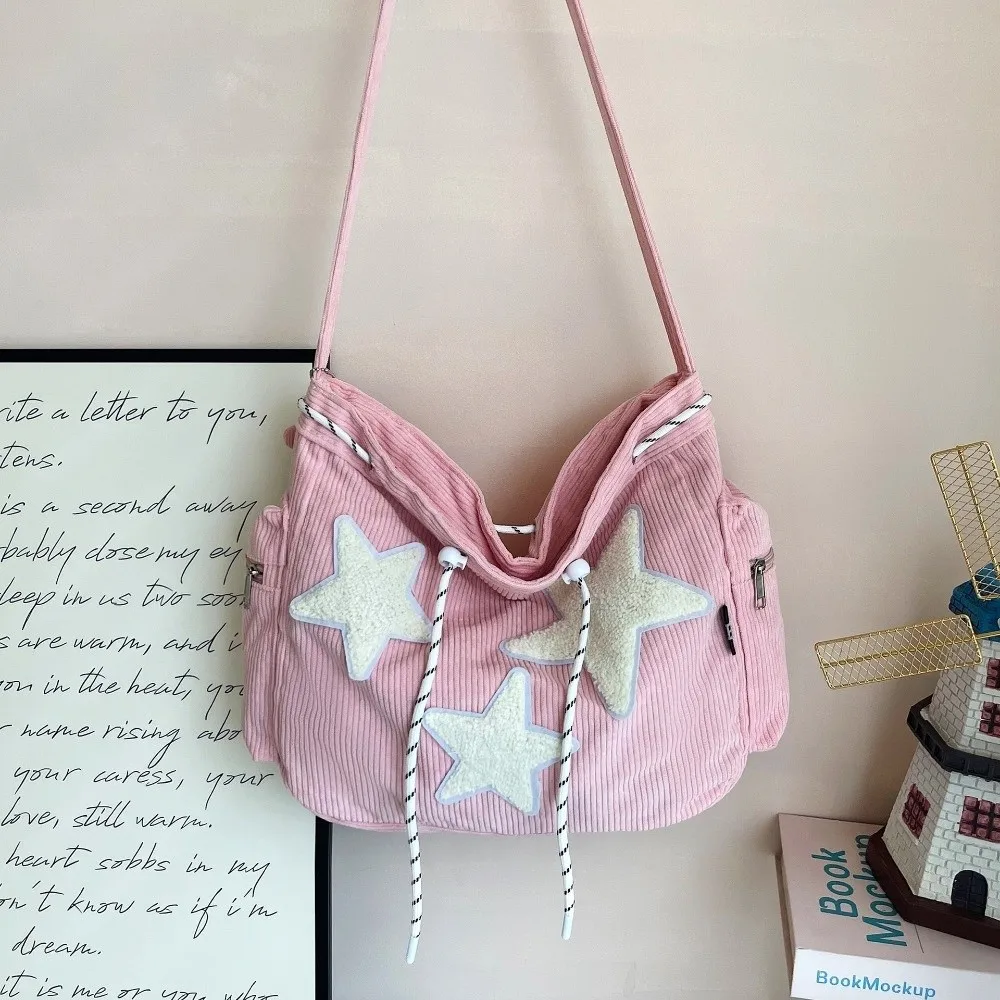 Corduroy Corduroy Shoulder Bag Large Capacity Shoulder Crossbody Style Crossbody Tote Bag Star Decoration Female Student Style