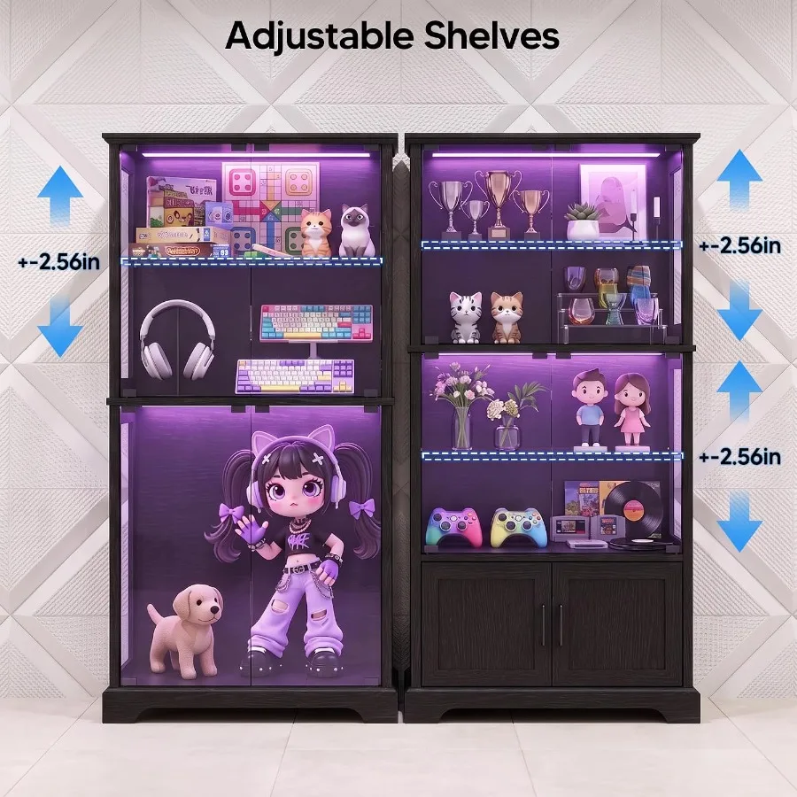 Display Cabinet with Glass Door, 4-Tier Display Case with RGB Lights view 6