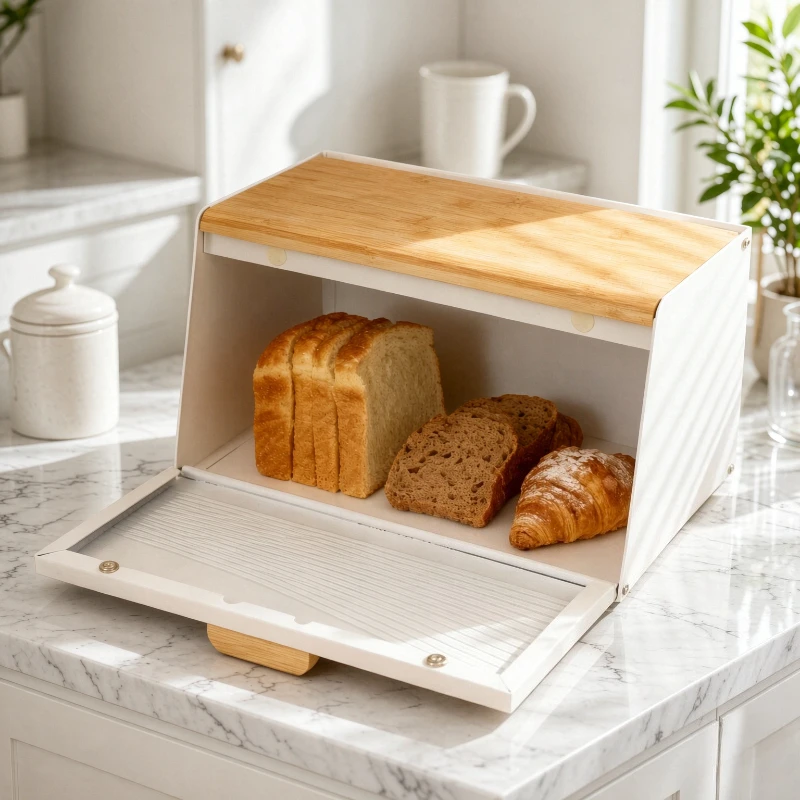 Vintage Metal Bread Box with Lid Kitchen Counter Storage Bin for Bread Coffee Pods Snacks Toys Toast Loaf Organizer 빈티지 브레드 박스