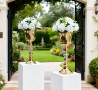 42cm)Gold metal stick candle holder set Alternative Wedding Centerpieces Flower Vase Decoration for Wedding Reception decoration