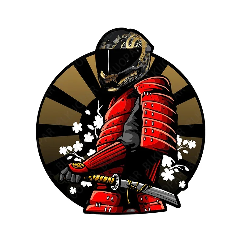 

1 шт. Японская наклейка на шлем самурая, водонепроницаемая, с красной броней, сакурой и катаной, виниловая наклейка для декора автомобиля, велосипеда, шлема