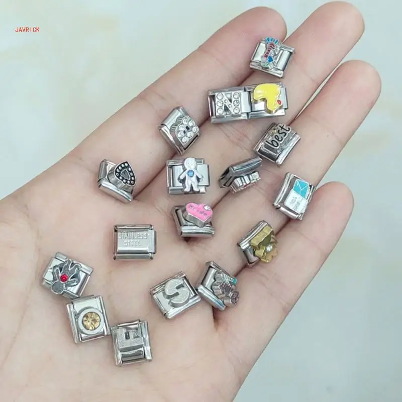 N1HE 100Pcs Italian Charm Bracelet Module Set Interchangeable Stainless Steel Modular Links Jewelry Making Components