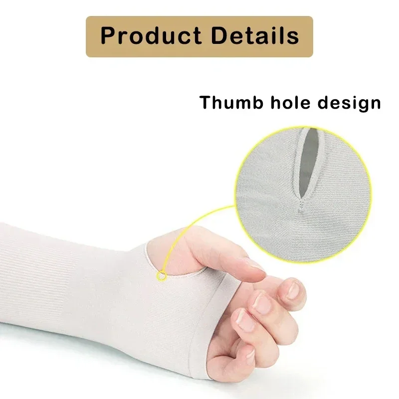 1 Pair Summer Long Ice Silk Arm Sleeves Sun UV Protection Hand Protector Cover Sunscreen Outdoor Elastic Half Finger Gloves Set