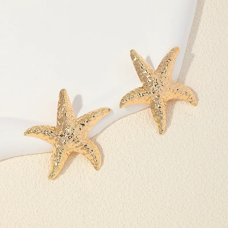 Stud Earrings For Women Metal Geometric Texture Starfish Ear Accessories Party OL Holiday Gift Fashion Jewelry AE176