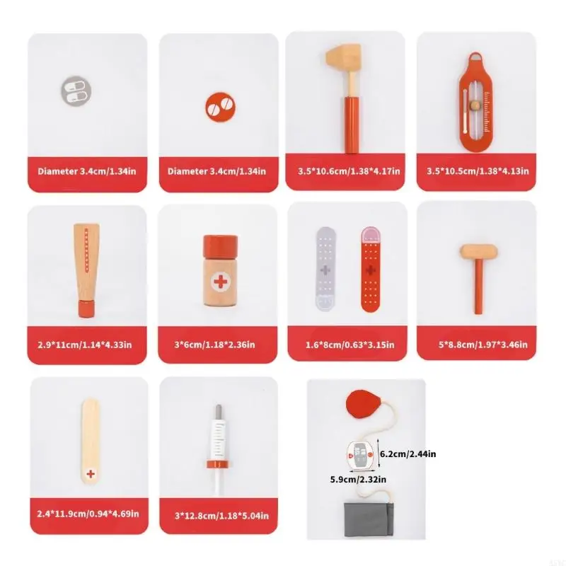 A5YC Childrens دور الأدوار السريرية مجموعة دمى دكتور الخشب الطبيعي مع معدات التظاهر لمسابقات التعلم الخيالي #6