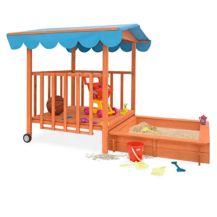 Hot Selling Outdoor Indoor Children Play Large Space Wooden Sand Box Sandpit with UV Protection Roof