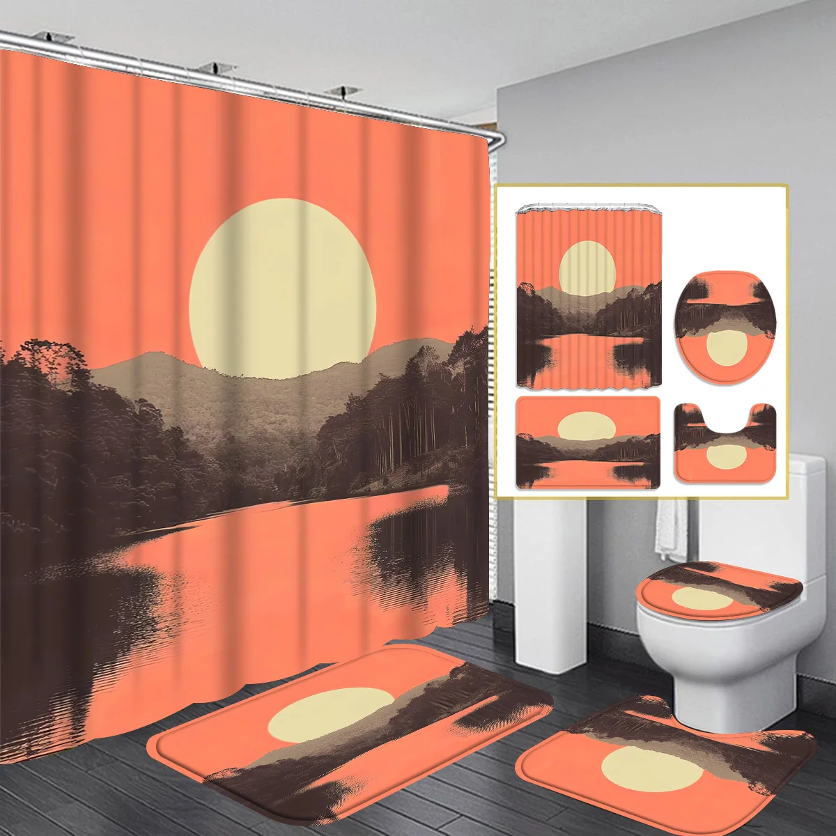 

Набор из 4 занавесок для душа с 12 крючками — занавеска для душа, нескользящий коврик для ванной, чехол на сиденье унитаза и U-образный коврик