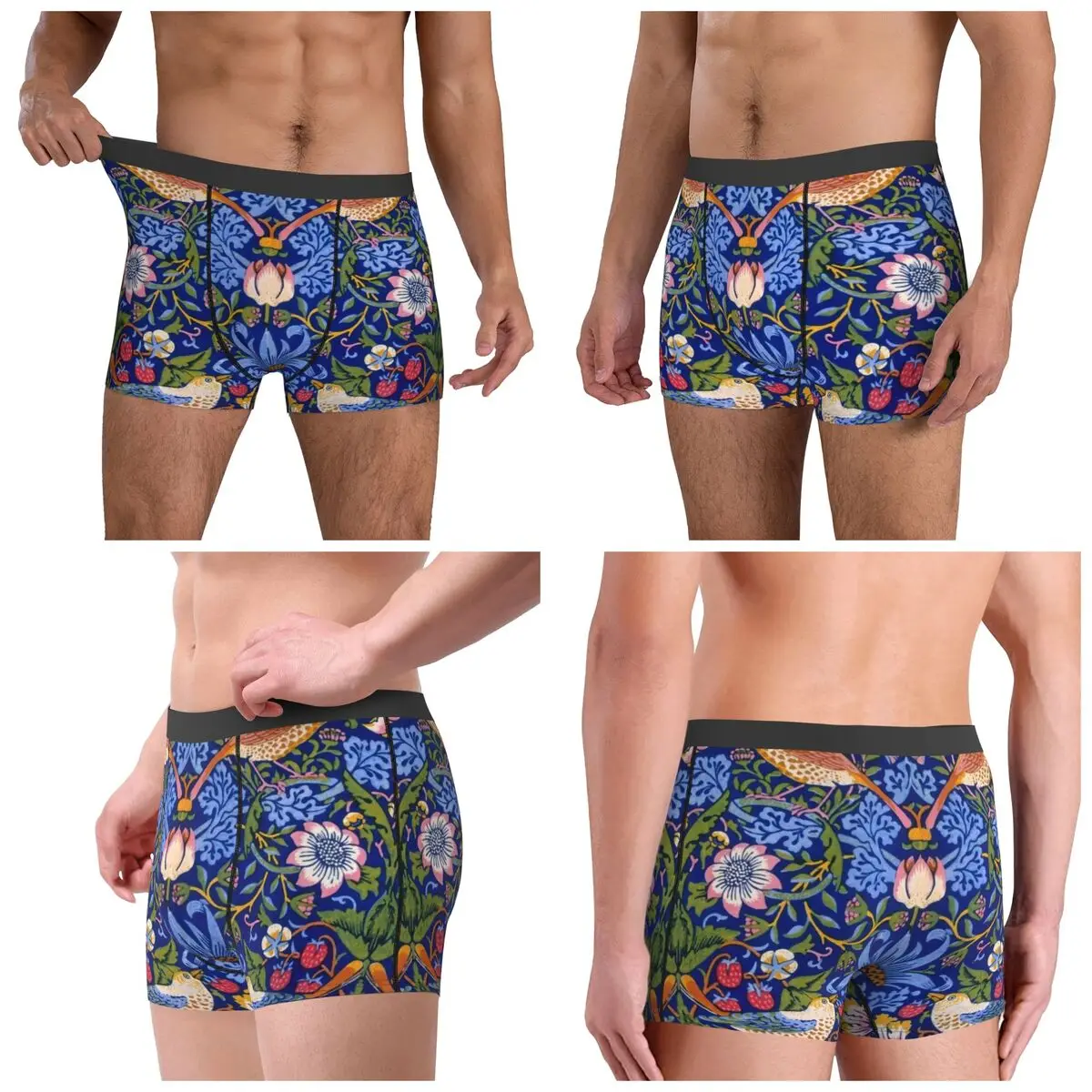 Boxer Underpants Shorts William Morris - Strawberry Thief Panties Men's Comfortable Underwear for Homme Man Boyfriend Gift