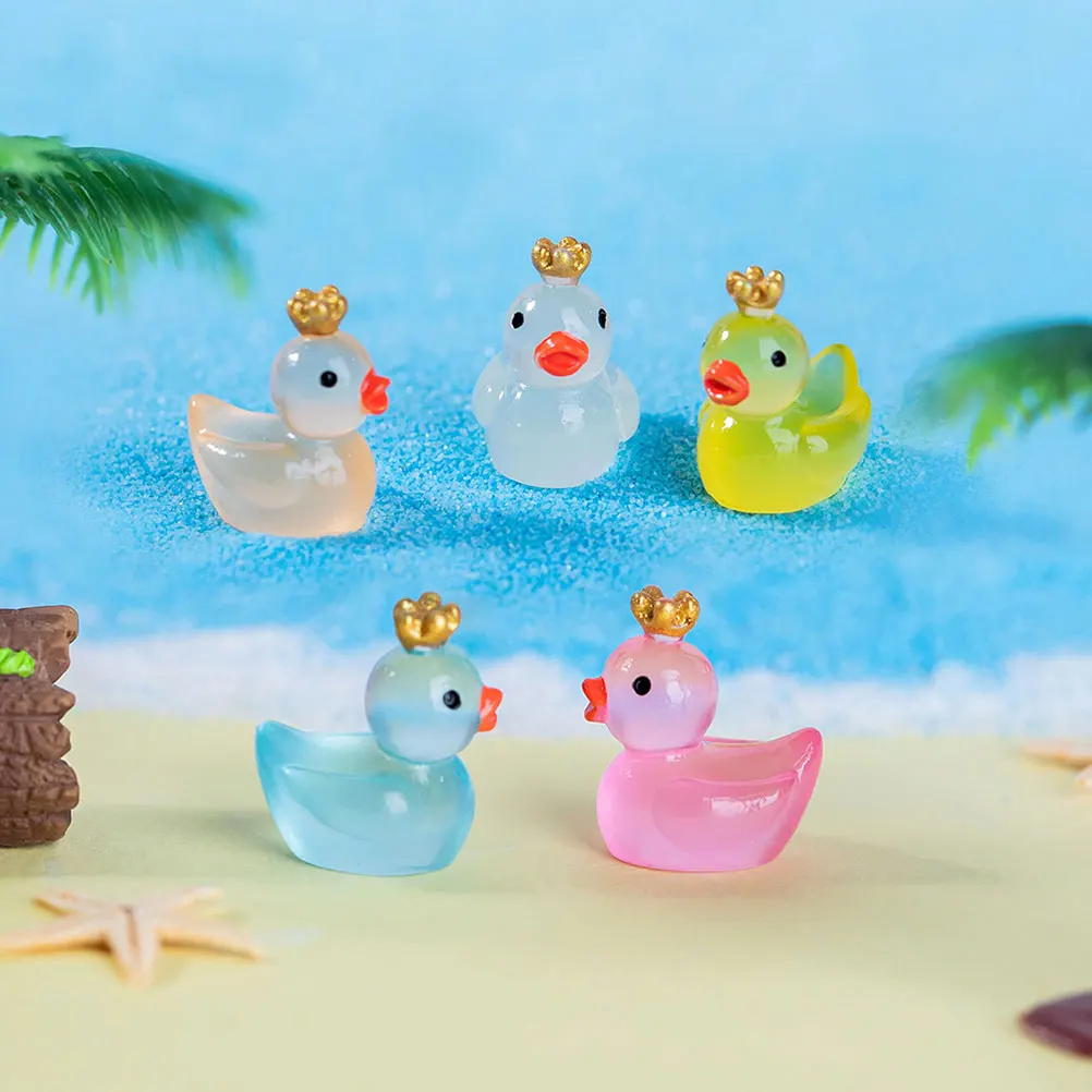 

24 Pcs Luminous Crown Duck Mini Resin Figurine Sculpture Animal Figurines Statue Micro Landscape Animals