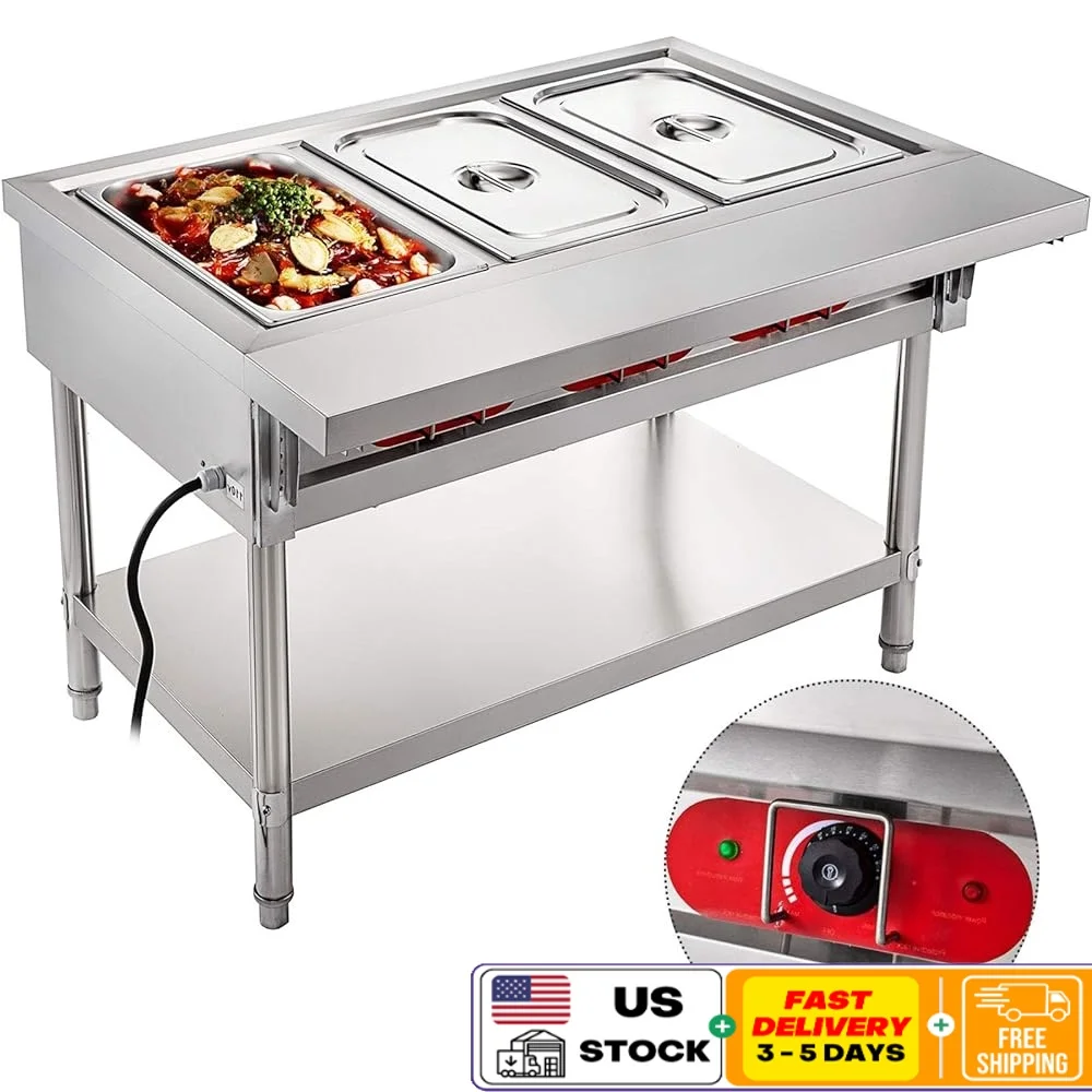 

Electric Food Warmer 3 Pot Steam Table with Food Grade Stainless Steel Lids and Cutting Board Perfect Buffet Catering Events