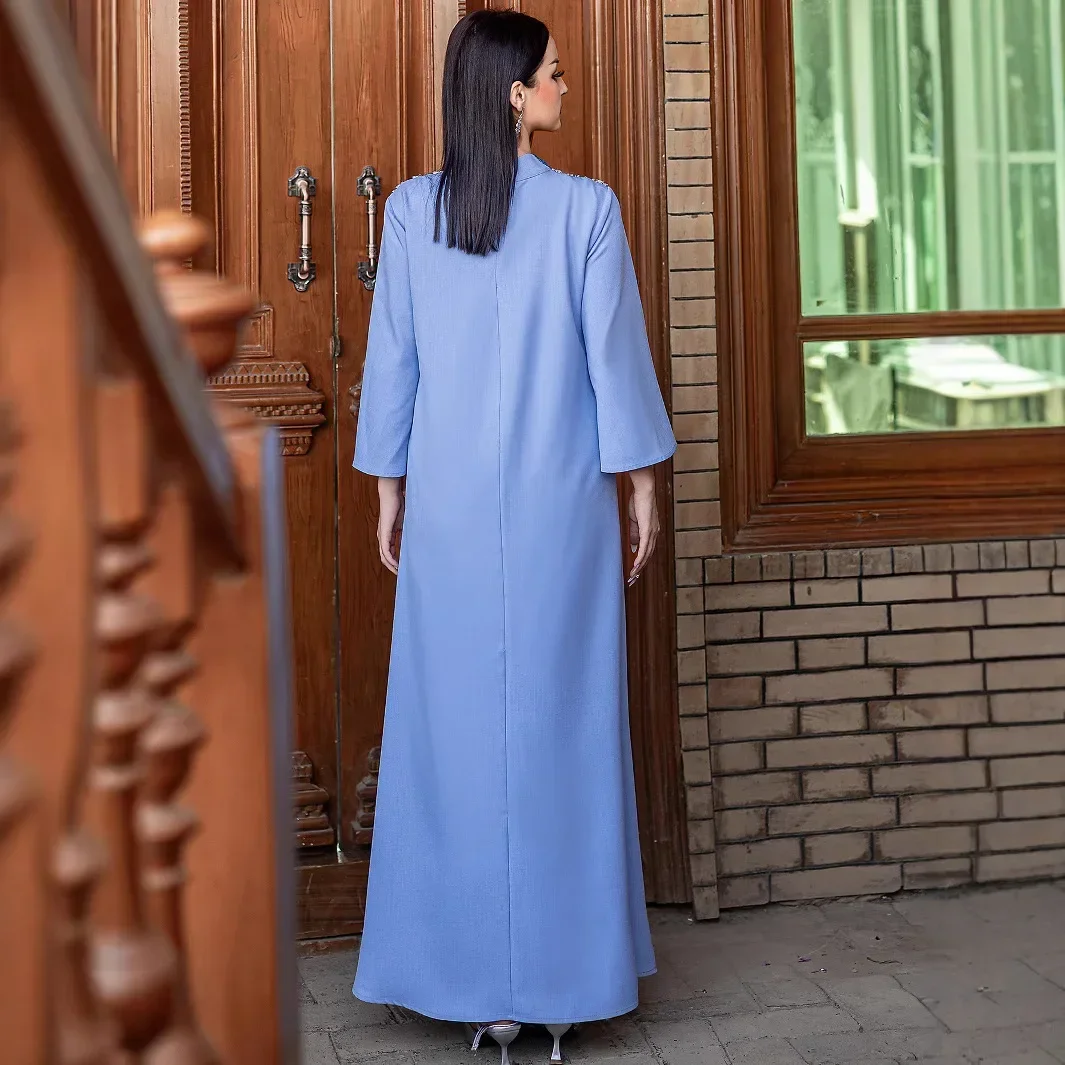 

Eid Ramadan Abaya Dubai Muslim Diamond Abayas Women Half High Neck Maxi Dress Robe Femme Kaftan Party Arab Robe Vestidos Casual
