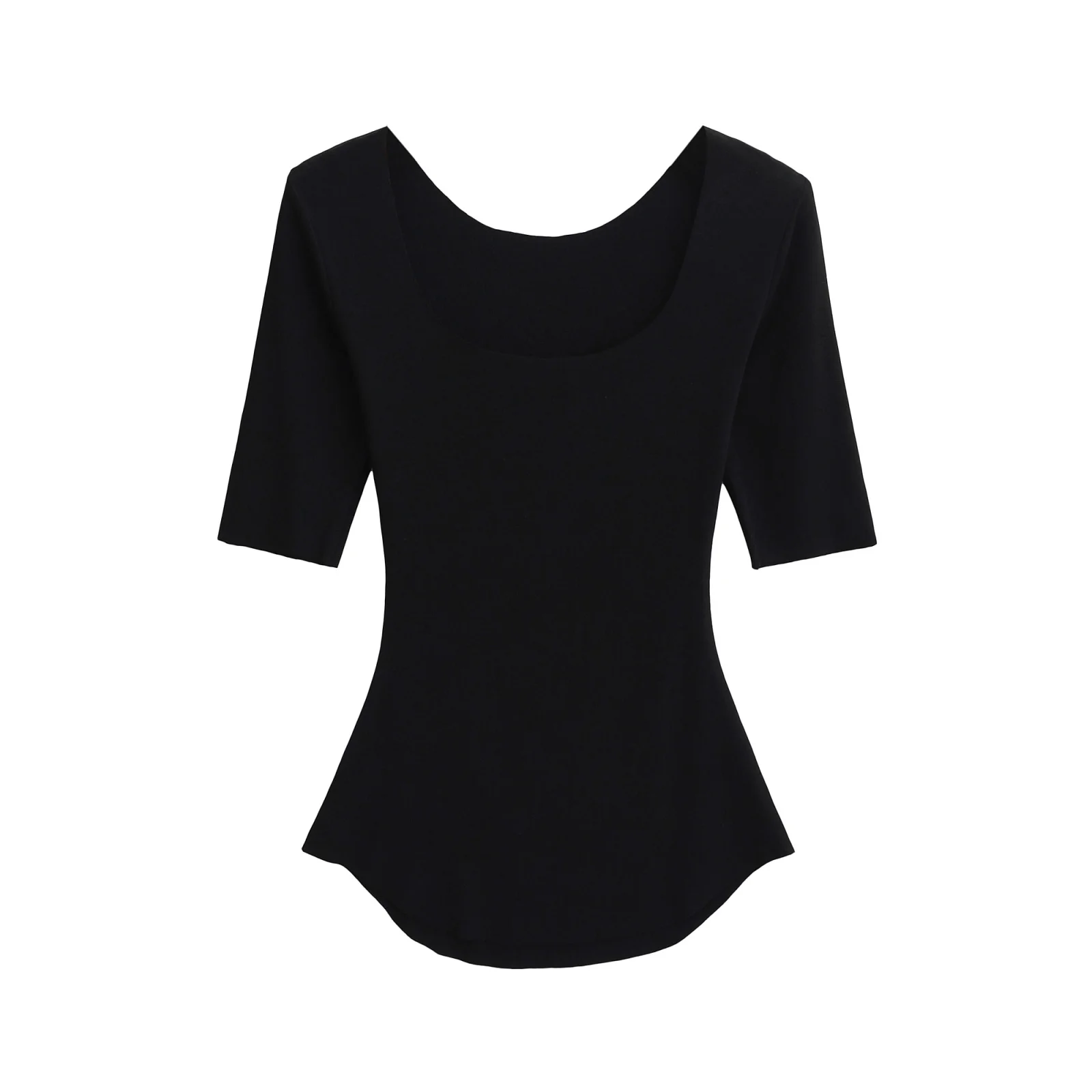 Retro American Sexy Slim Fit U-Ne Mask T-Shirt Damen Taille Cinching Bot Hem Arc Sve Mittellange Basis irt