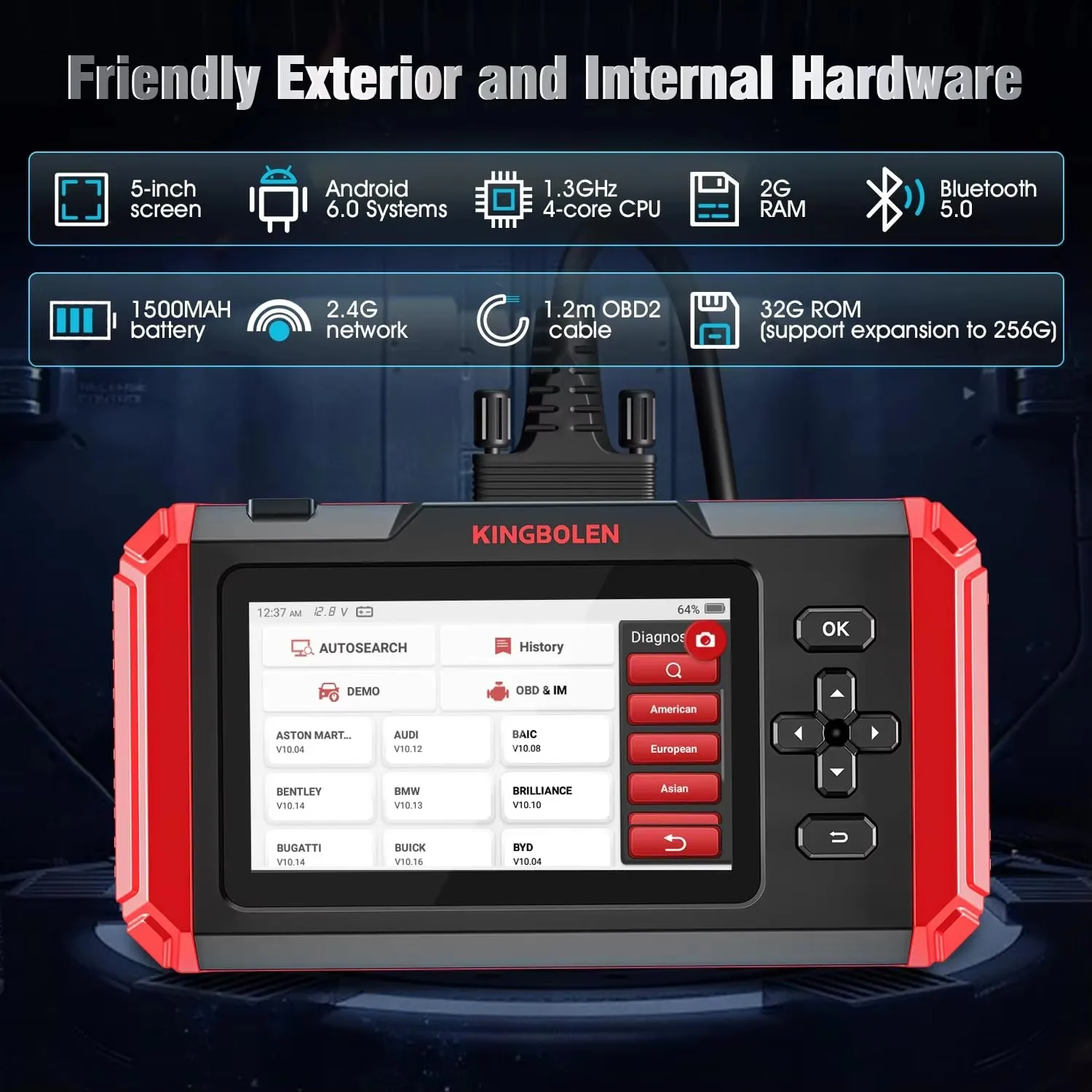 KINGBOLEN S800 Car Diagnostic Tools ABS SRS ECM TCM 4 Systems Oil Brake SAS IMMO 15 Resets Auto OBD2 Scanner Lifetime Free
