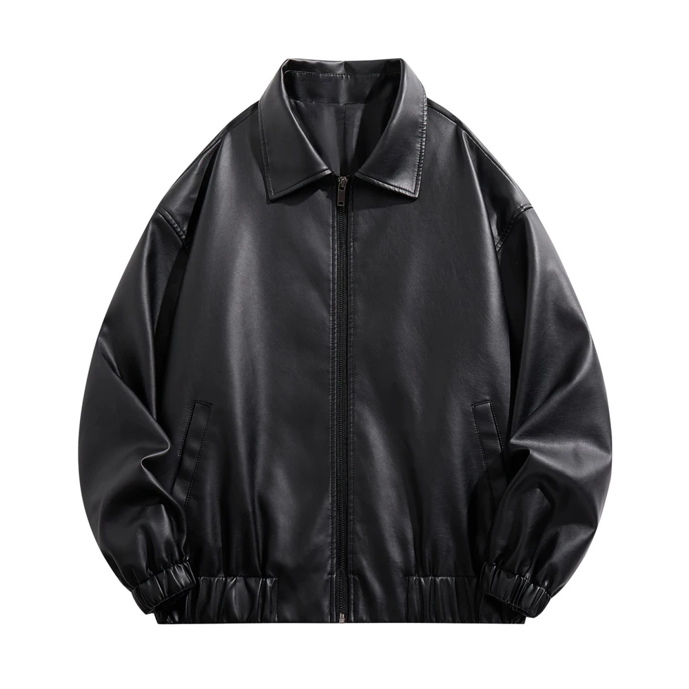 Spring Autumn Mens Cargo PU Leather Jackets Fashion Men Streetwear Motorcycle Zipper Coats Men Lapel Windbreaker Leather Jackets