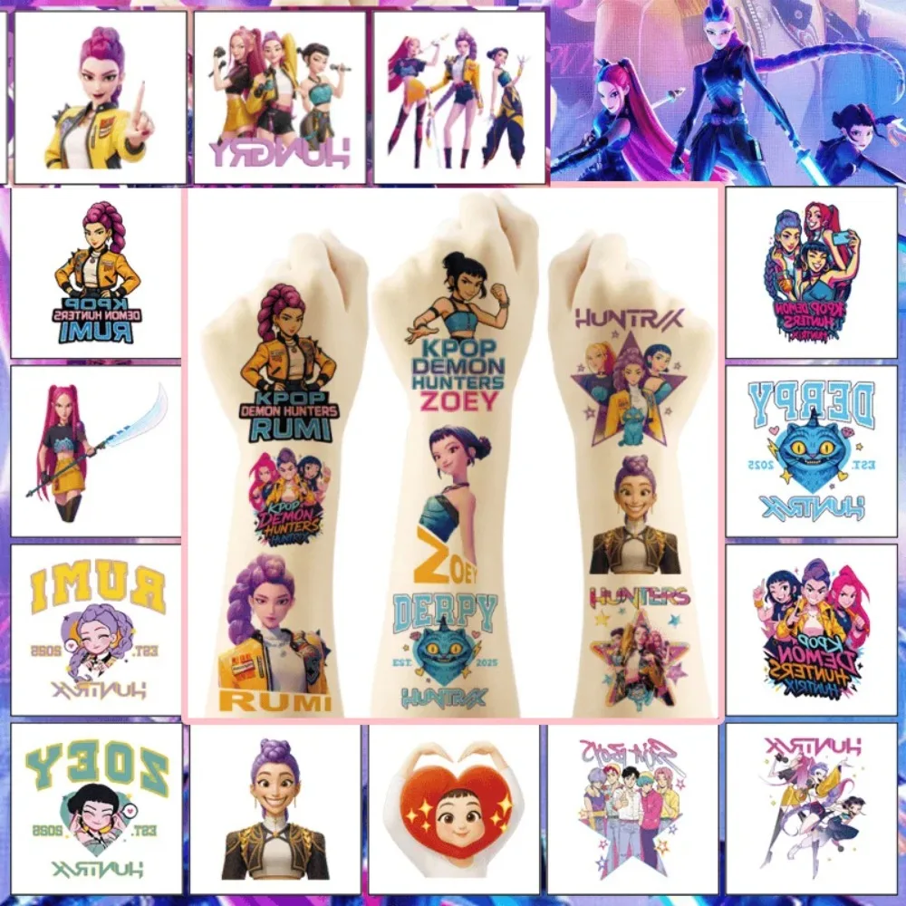 Tatuaggi temporanei K-pop Demon Huntress Squad, 20 fogli di body art finto per cartoni animati con trasferimento d'acqua per feste, migliori