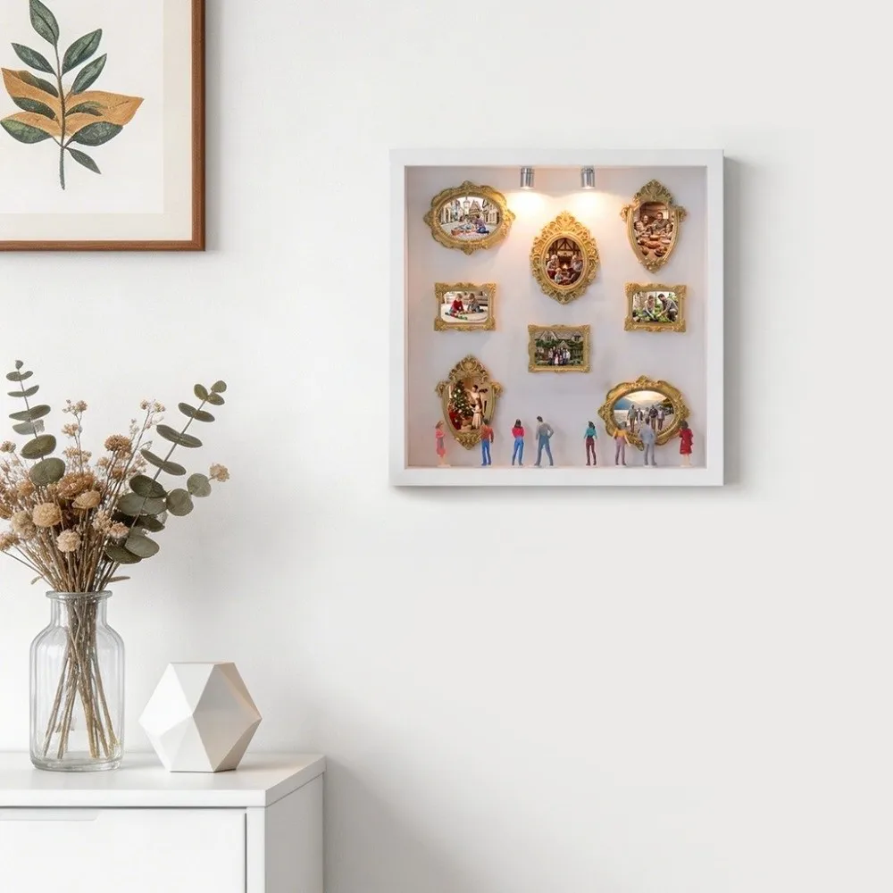 Creative DIY Mini Silhouette Shadow Box LED Light Miniature Photo Frame Wall Ornament Office
