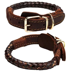 Dog Collar Leather eight-strand Braided Leather Collar for a dog Real Leather Collar big Braided large Dog Leather Collar