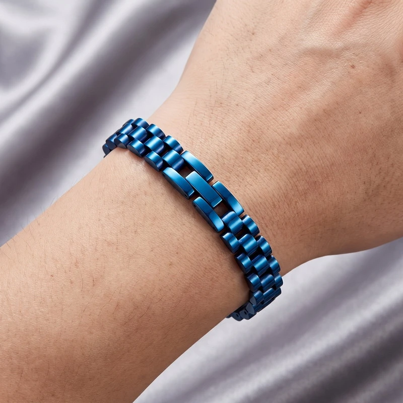 OUYADI Minimalist Unisex Stainless Steel Bracelet, 8mm 3‑Row Watch‑Band Link Japanese‑Korean Trend Wrist Accessory Gift