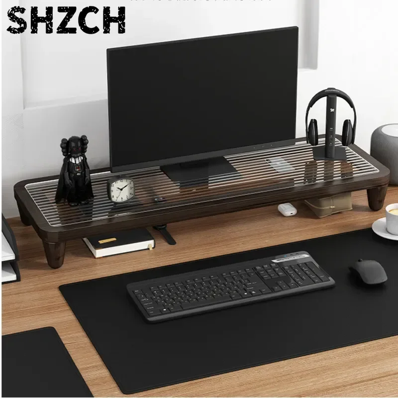 Soporte para monitor  bambú  altura ajustable - Estante organizador  exhibición ergonómico para computadora  escritorio