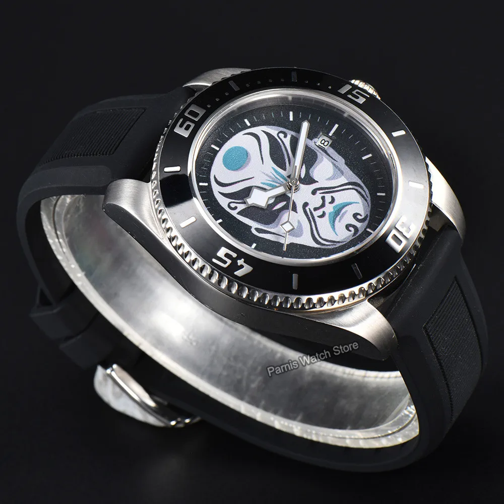 Parnis 43mm cobra signo do zodíaco desenho personalizado mostrador Miyota 8215 relógio de pulso masculino automático