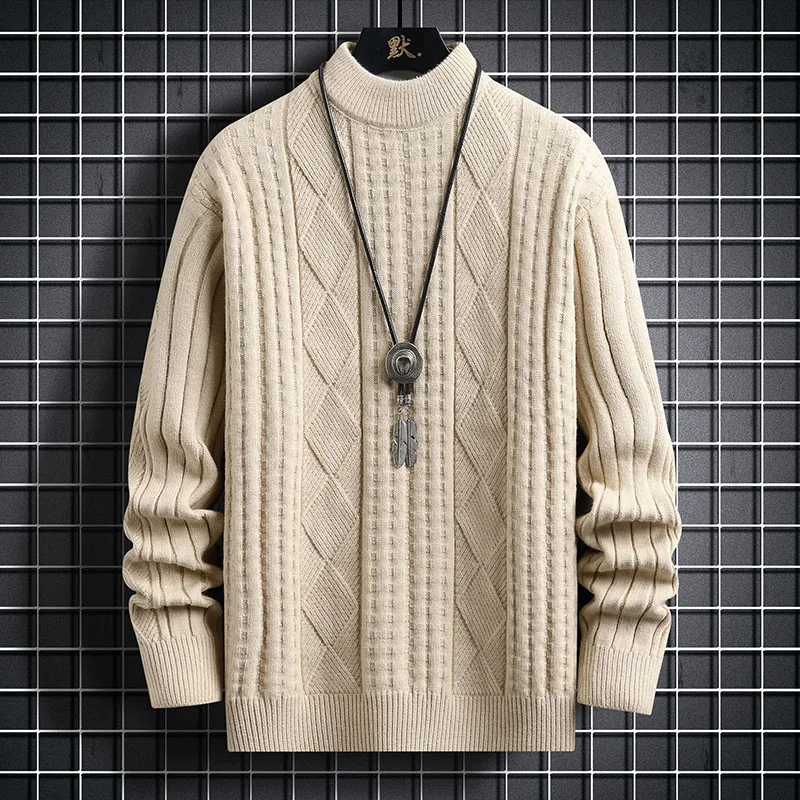 2024 Autumn/Winter New Fashion Trend Solid Color Warm Knitwear Men's Casual Loose Comfortable Breathable High Quality Sweater