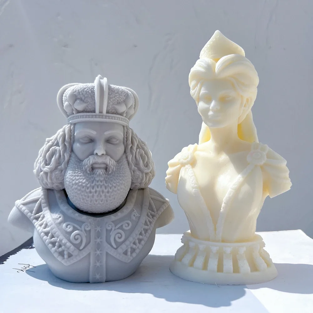 King Queen Statue Candle Mold Goddess Bust Silicone Molds Greek Art Woman Sculpture Wax Tool