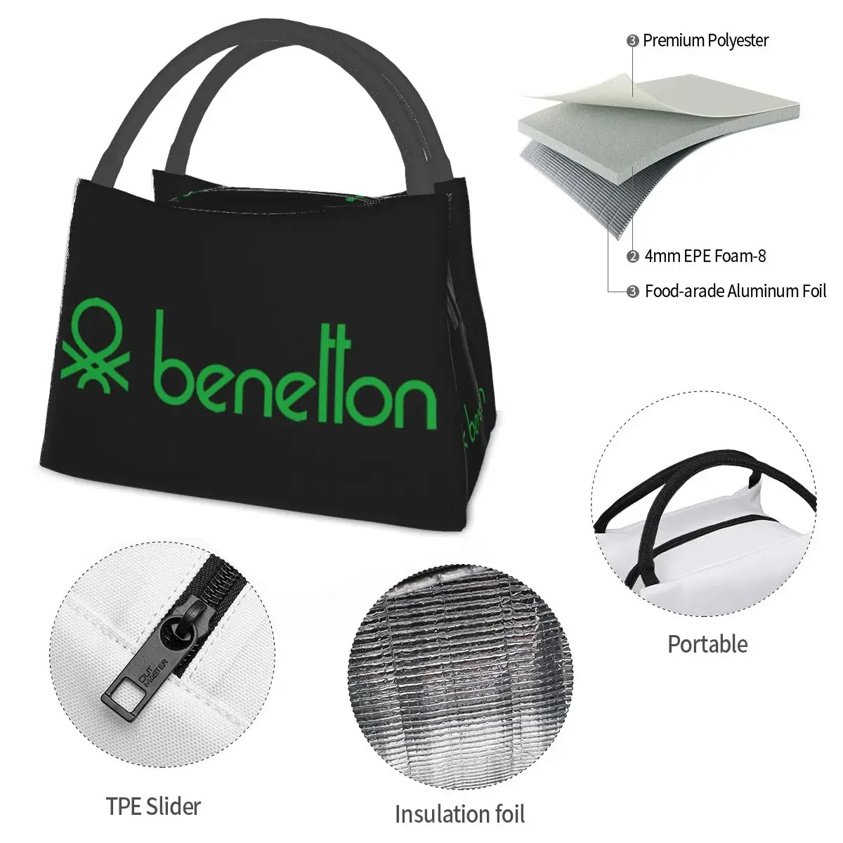 United Colors Of Benetton Lunch Bags Insulated Bento Box Portable Lunch Tote Picnic Bags Cooler Thermal Bag for Woman School