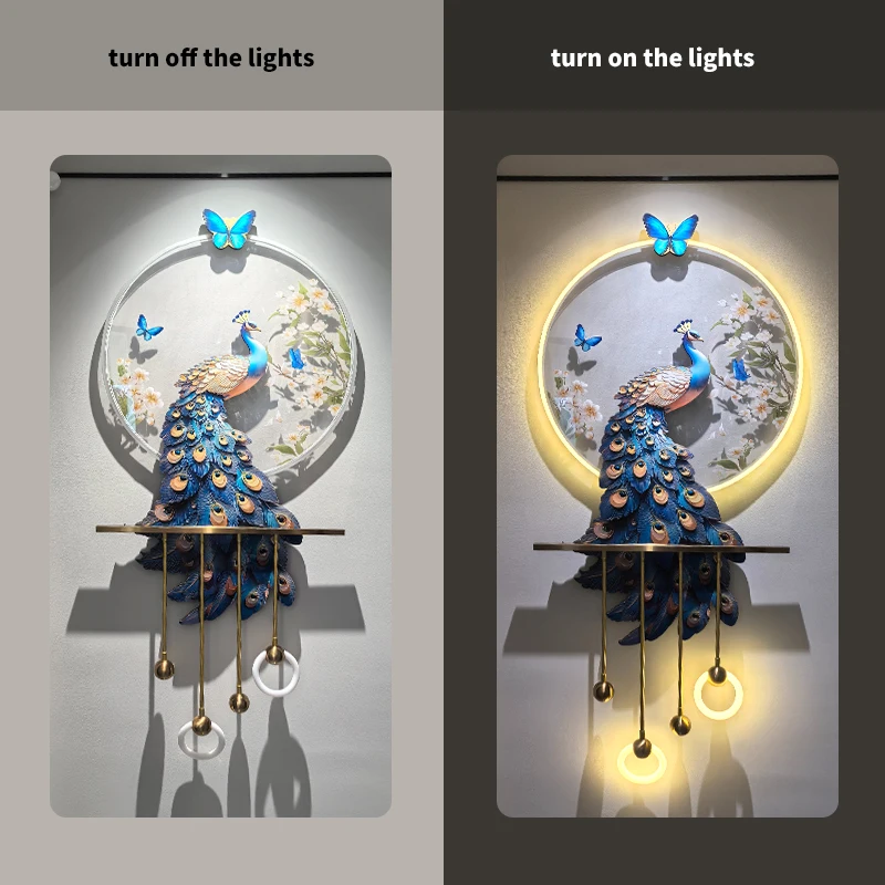 Blue Peacock Dan LED Light Wall Art Gorgeous Vertical Customizable Lighting Effect Beautiful Home Living Room Hanging Decoration