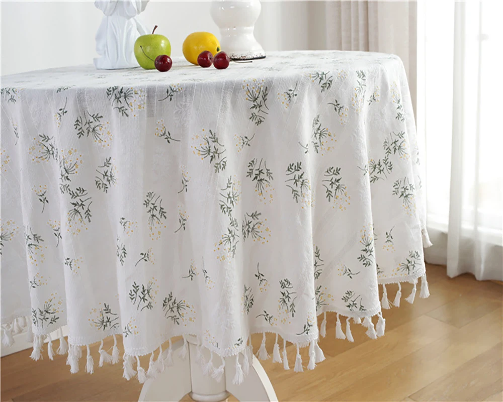 Floral Round Tablecloth with Tassel Flower Tablecloth Suitable for Kitchen Decorantion/Indoor and Outdoor Dining Table/Party