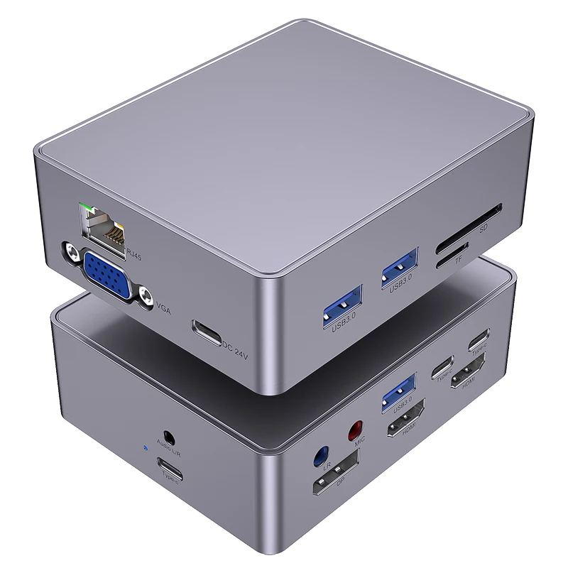 Dual DP 4k 60hz thunderbolt MST dock hd hub usb c docking station 2x hdmi aksesoris laptop untuk MacBook Pro air Mac mini Lenovo